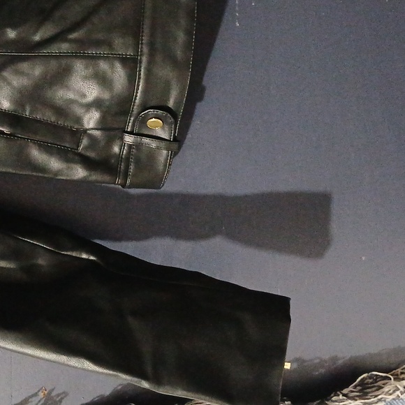 Cole Haan Black Faux Leather Zip Jacket with Silver Accents Size Small - Picture 2 of 8